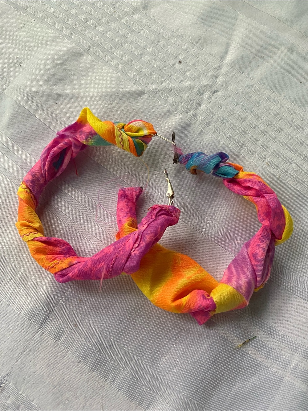 Tie-Dye Pink & Yellow Twisted Hoop Earrings